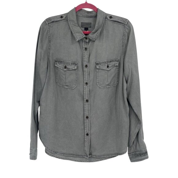 Universal Thread Women's Size L Gray Cement Button Up Long Sleeve Shirt NWT - Picture 1 of 11